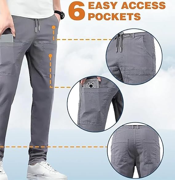 Men's High Stretch Multi-Pocket Durable Cargo Pants Men Comfy Lightweight Drawsting Work Hiking Cargo Pants