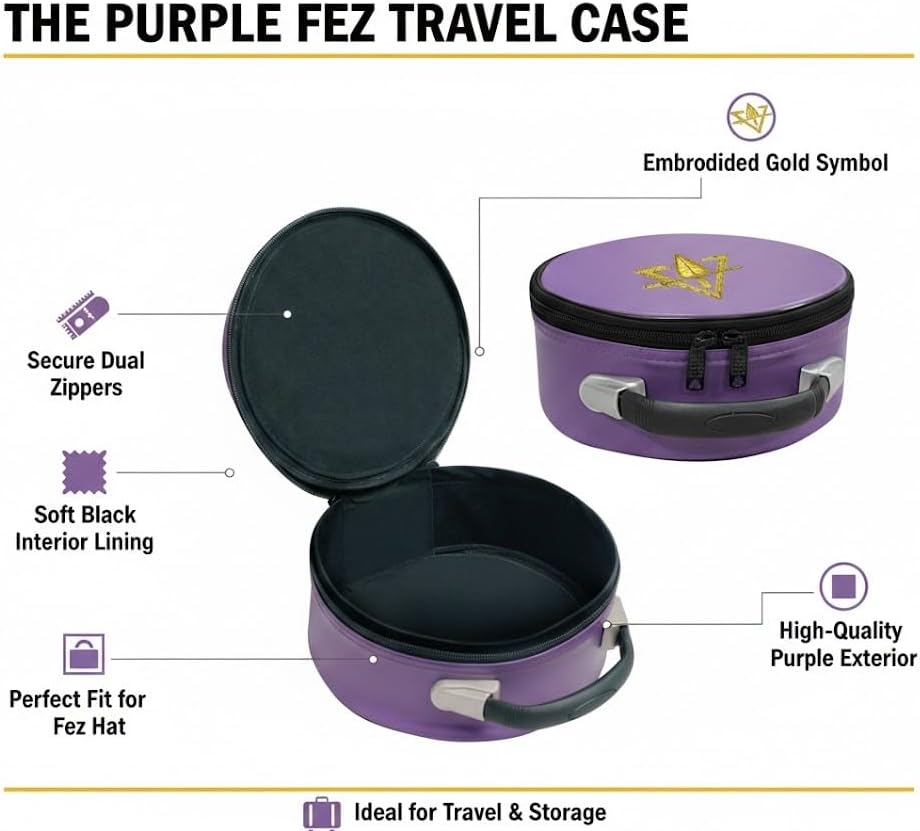Freemason Cryptic Masons Royal & Select Master Crown Masonic Cap Case – Premium Imitation Leather, Purple Hand Embroidered Storage & Display Box
