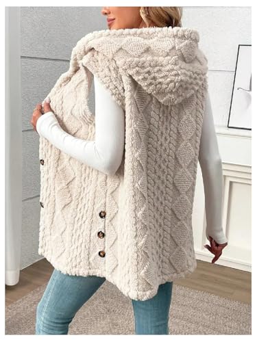 GORGLITTER Women's Button Down Fuzzy Coats Oversized Textured Sleeveless Trendy Hooded Vest Fall Outerwear3
