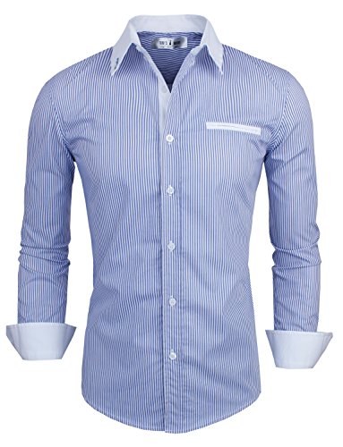 TAM WARE Mens Classic Vertical Striped Fake Pocket Longsleeve Shirt TWCMS01-BLUE-US M