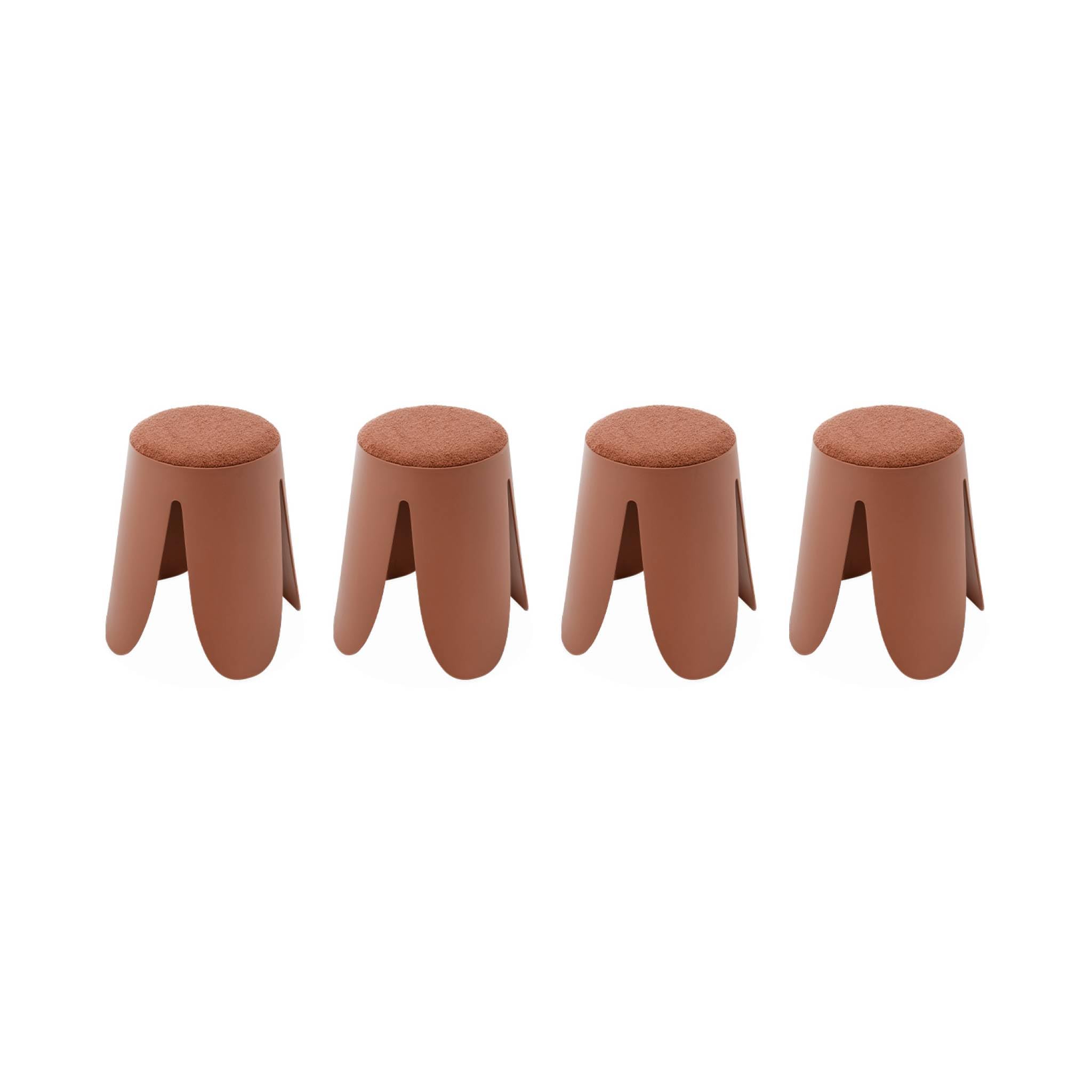 Alice's Home - Set de 4 tabourets empilables Terracotta. Bouclette texturée. Niki. Ø30 / 44 x H46cm