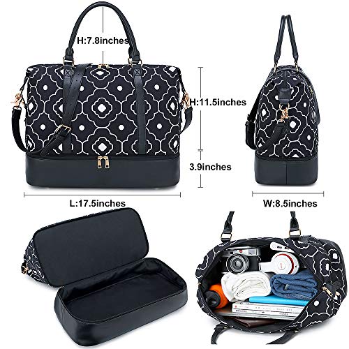 Travel Weekend Bag Womens Overnight Carry on Shoulder Duffel Beach Tote Bag Quincunx black wigh shoe compartment