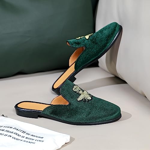 Image of FLQL Mens Shoes Luxury Velvet Gold Buckle Slip-on Penny Loafers Casual Smoking Slippers Indoor Outdoor Sandals Black Size 7-13