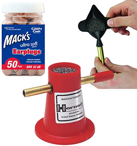 Lyman Bundle Includes 3 Items Powder Pal Electronic Scale Funnel Pan and Hornady Powder Trickler and 50 Pair Mack's Ear Care Ultra Soft Foam Earplugs