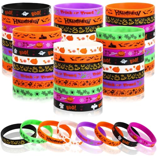 Image of JUNEBRUSHS 64pcs Halloween Party Favors Silicone Bracelets Rubber Wristband