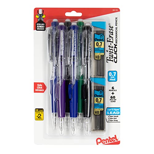 Pentel Twist Erase Click (0.7mm) 6 pack, with (0.7mm) lead 2 Pack