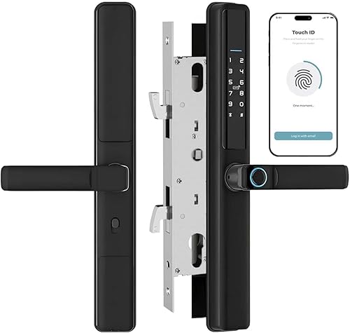 Cerradura inteligente delgada para puertas correderas  entrada sin llave 6 en 1 con huella digital, código de acceso, tarjeta IC, control de