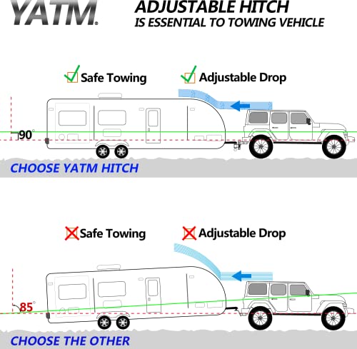 Yatm Adjustable Trailer Hitches Replaces Tri Balls (1-7/8", 2", 2-5/16"), Fits 2" Receiver,6”Drop/Rise,Keyed Of Dual Pin Key Locks, With Gtw 15,000Lbs,Ultra Quiet,Red,532006 #TOP2
