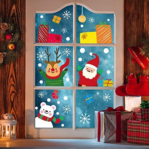 Vinsani 9 Sheets Christmas Window Stickers Double Side Printed Reusable PVC Door Wall Window Clings Xmas Santa Snowflake Reindeer Glass Decals for Christmas Holiday Decorations - Dasher