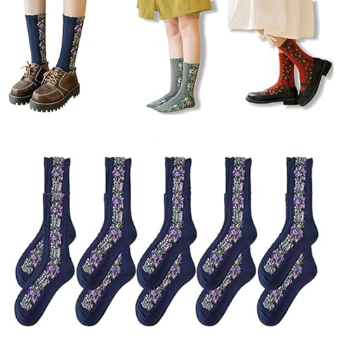 Saturatione Vintage Embroidered Floral Socks, Elegant Floral Crew Socks, Knitting Pattern Are Cute and Comfortable