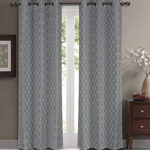 Royal Hotel Bedding Willow Jacquard Gray Grommet Blackout Window Curtain Panels, Pair/Set Of 2 Panels, 42X63 Inches Each #TOP1