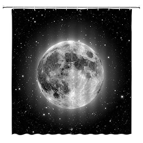 Ysatnsft Full Moon Shower Curtain Fantasy Black Starry Sky Glowing Gray Moonlight Stars Outer Space Universe Galaxy Fabric Bathroom Decor Set With Hooks,Black Gray(70" Wx70 H) #TOP5