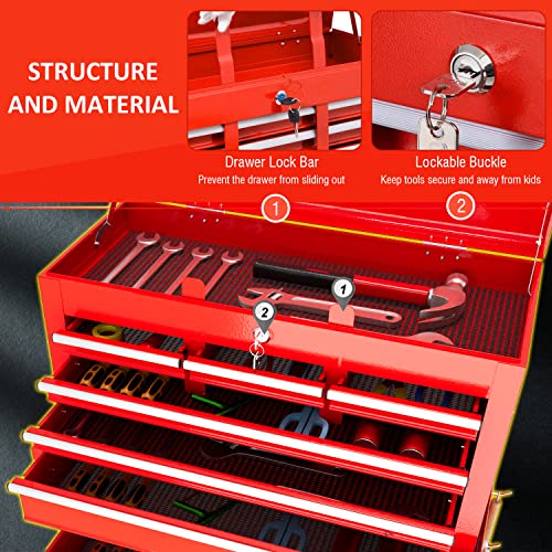 8-Drawer Rolling Tool Chest, Tool Cabinet Garage With Sliding Drawers ,2 In 1 High Capacity Detachable Removable Organizer With Wheels And Lock,Top Chest For Warehouse Garage Repair Shop (Red) #TOP6