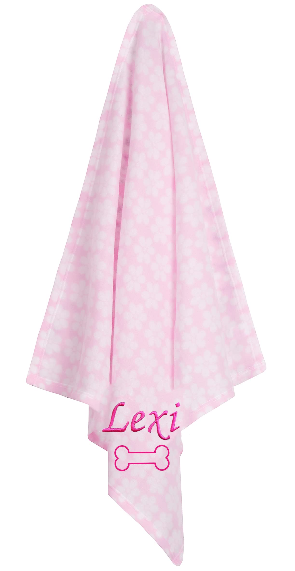Jjlc Pink Flower - Bone Personalised Pet Dog Puppy Blanket Cat Kitten Bed Fleece (Pink Flower - Bone)