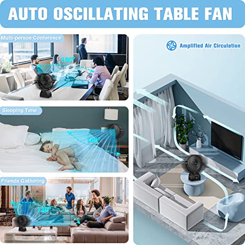 Happyfans Table Fans, 2023 New Ultra Quiet Desk Fan Oscillating Fan With Stepless Speed,10000Mah Rechargeable Usb Fan, Max Last 30H, 10'' Portable Powerful Fan For Home Office Bedroom Outdoor (Black) #TOP2