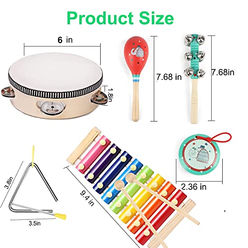 Kids Musical Instruments Sets, Montessori Wooden Percussion Instruments Toys Tambourine Xylophone for Kids Playing Preschool Education, Early Learning Musical Toys for Boys Girls Gift - Thumbnail 3