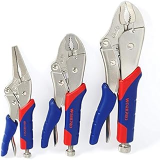 WORKPRO Locking Pliers Set, CR-V Steel Mole Grips, Quick-Release & Self-Locking with Soft Grip, 10-Inch & 7-Inch Curved Jaw, 6-1/2 Inch Straight Jaw, 3-Piece