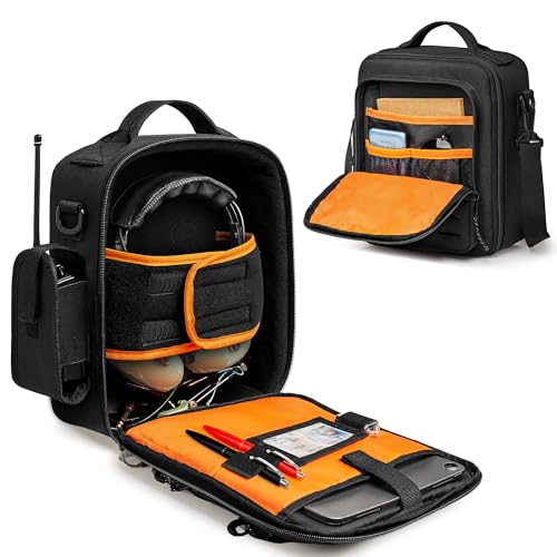 Damero Kopfhörer Tasche für Flieger, kleine Pilotenkoffer für Kopfhörer, Tasche für Flugkopfhörer mit Schultergurten, Schwarz
