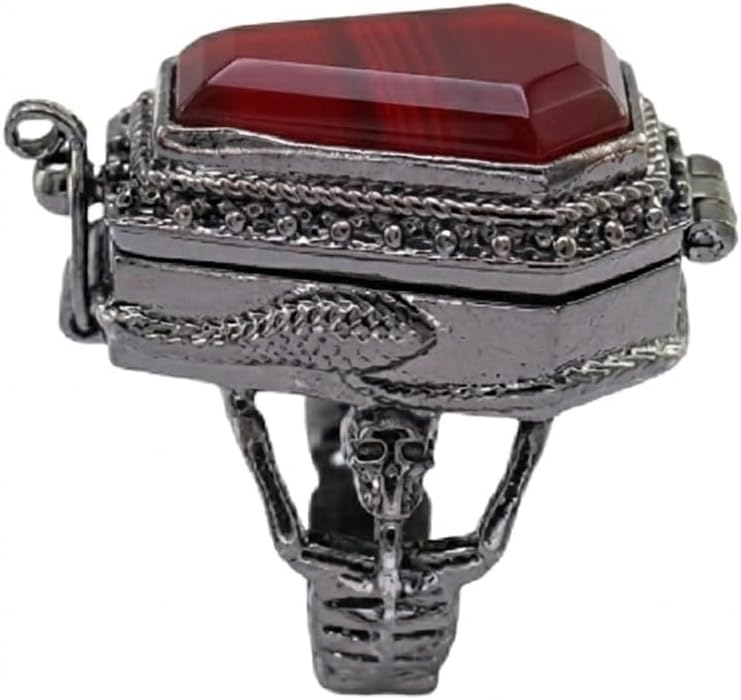 Aurora Opal Coffin Poison Ring, Skeleton Coffin Ring,Snake Ring, Handmade Poison Ring,black rhodium plated Ring,Gift For Her