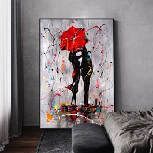Tableau Amoureux Parapluie Rouge dsdsgog Toile Romantique Transmettant la Passion dans la Maison