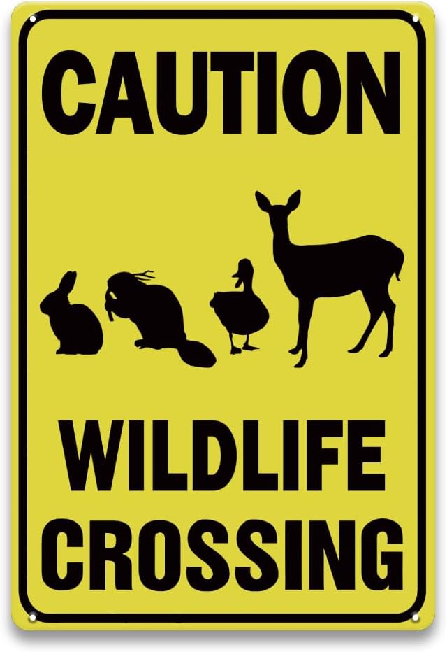 Caution Wildlife Crossing Sign - 8 x 12 Inch Aluminum Metal Traffic Warning Signs for Outdoor Road, Driveway, Forest House, Weatherproof & UV Protected