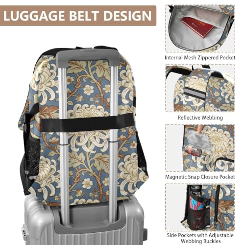 Mochila de viaje de 17.5 pulgadas con estampado vintage de crisantemo para ordenador y trabajo 4