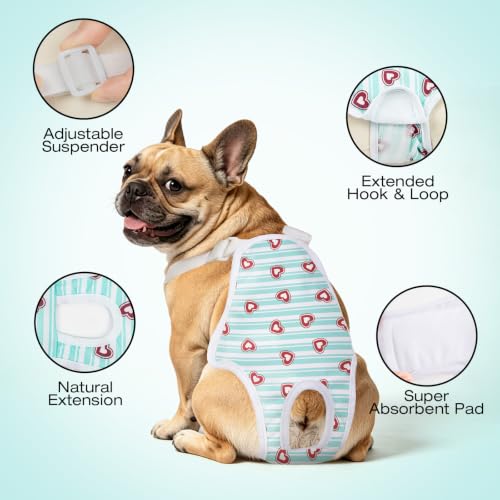 Image of Jollywoods 3 Pack Washable Female Dog Diapers with Adjustable Suspender | French Bulldog Period Panties, Escape Proof Dog Underwear Female, Super Absorbent Leakproof for Dog in Heat Cycle XS /S