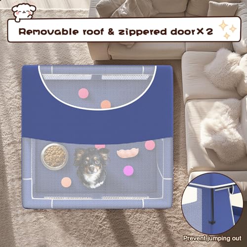 Hiaksedt 42 × 42 Inch Puppy PlayPen, Dog PlayPen with Gate for Puppies, Small and Medium Dogs, Pet PlayPen with Roof for Outdoors & Indoors, Tear Resistant Fabric, Safe and Sturdy Dog Fence.