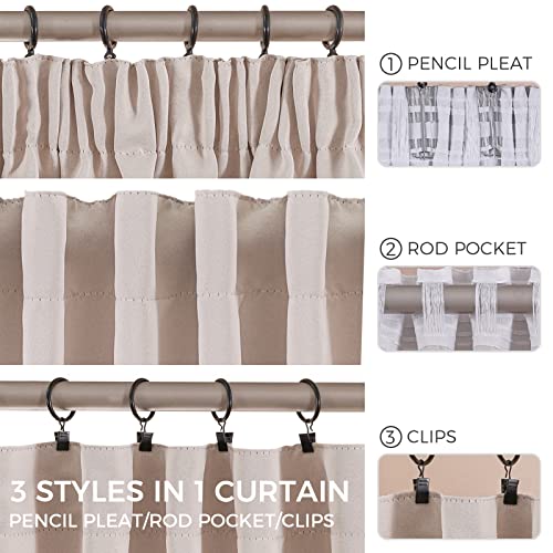 MRTREES Beige Pencil Pleat Blackout Curtains 54 Inch Drop - Image 2