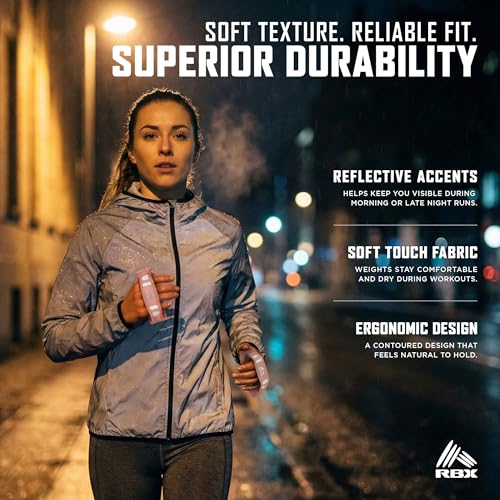 Image of RBX 2lb Walking Weights Pair (1lb Each), Soft Hand Weights with Reflective Safety Straps, Ergonomic Grip & Breathable Fabric, Add Resistance to Walking, Jogging & Aerobics