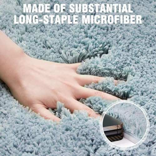 TECHMILLY Super Soft Shaggy Bathroom Runner Rugs, Absorbent Thick Non Slip Microfiber Bath Rugs, Quick Dry Machine Washable Bath Mat for Bathroom Floor, Bathtub and Shower 20"x47" Blizzard Blue by TECHMILLY - Image 3