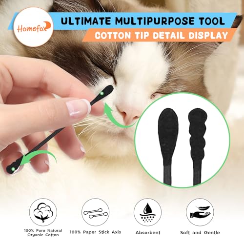 Image of Black Cotton Swabs Spiral - 1000 Count with 1 Container Organic Cotton Buds Double Side Tight Wounded Charcoal Cotton Tip Paper Stick Soft Lint-Free Cruelty-Free Goth, Round & Spiral (Black)