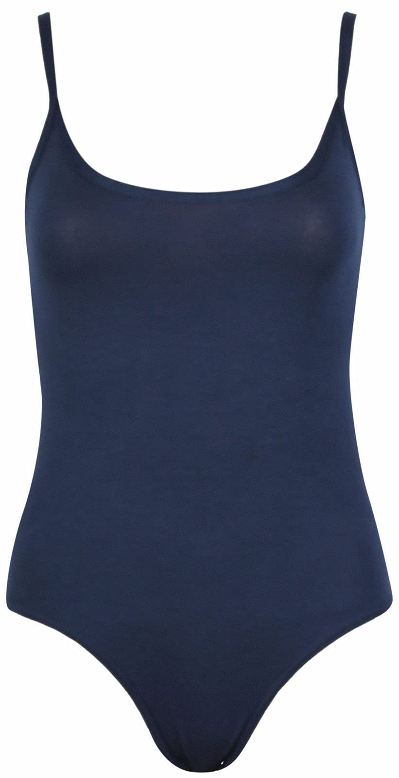 Fairy Trendz Ltd Women's Navy Strappy Sleeveless Camisole Vest Bodysuit Cami Plain Leotard Top( Uk 12-14)