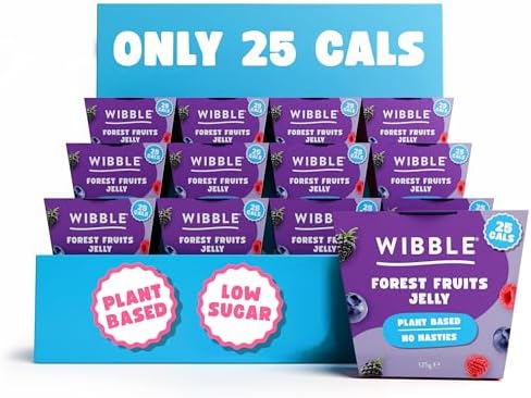 Wibble Jelly Pots, Forest Fruits, 12 Pack, Plant Based, 25 Cals, Low Calorie, Low Sugar, Vegan, Vegetarian, Jello