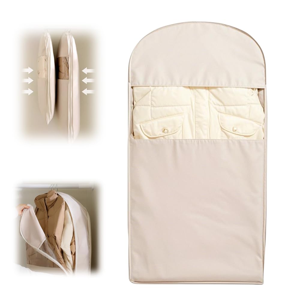 Space Saving Hanging Garment Bag with Self Compression Zipper 2025 Upgrade Transparent Dustproof Clothes Storage Bag for Down