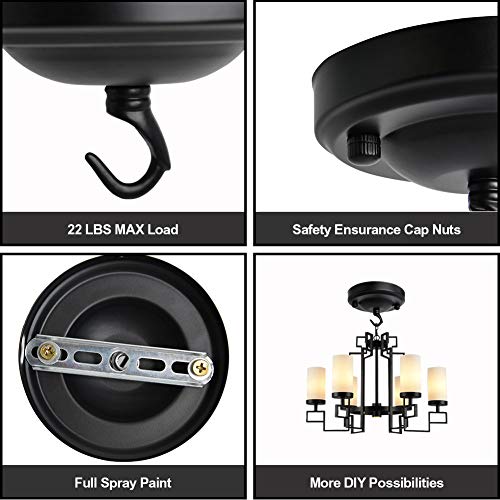Light Canopy Kit, GARDTECH Ceiling Plate Hook Light Cover Chandelier Pendant Hanger Stable Canopy Kit Plant Hanger Light Fixture Retro Black Ceiling Pendant Lights Accessory, 22 LBS Load 4.13 Inches