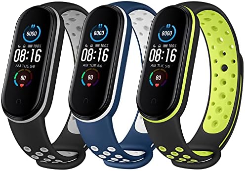 Oumi Compatible with Xiaomi Mi Band 5 Strap/Xiaomi Mi Band 6 Strap/Amazfit Band 5 Strap, 3 Pack Soft Breathable Silicone Strap Wristband WatchBand Accessories for Xiaomi Mi Band 5/6(Pack B)