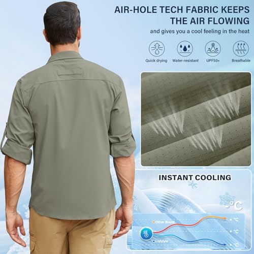 Men's Safari Shirt Long Sleeve UPF 50+ Sun Protection Quick Dry Fishing Hiking Shirt Lightweight Outdoor Travel2