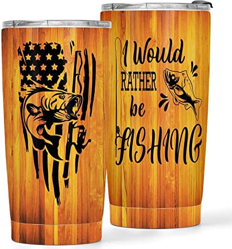 Fishing Gifts For Men - 20oz Fishing Tumbler Gifts for Fishermen - Unique Christmas Gifts For Him - Cool Birthday Gifts for Dad Husband - I Would Rather Be Fishing Tumbler, 1 Piece