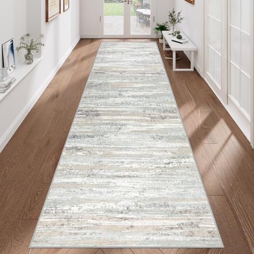 VSIWB Teppich Läufer Flur 80x300 cm Leichter Kurzflor Küchenteppich Waschbarer Teppich rutschfest Küchenläufer Teppich Flur Beige Teppich Läufer für Wohnzimmer Küche Diele Eingang Balkon