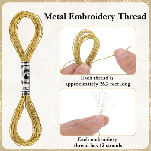 Image of Metallic Embroidery Floss, 6 Skeins Glitter Silver & Gold Embroidery-Thread Set, Embroidery Floss Set, Gold Thread for Crafts, Polyester Sewing Embroidery-Floss Cross Stitch Thread Bracelets Threads