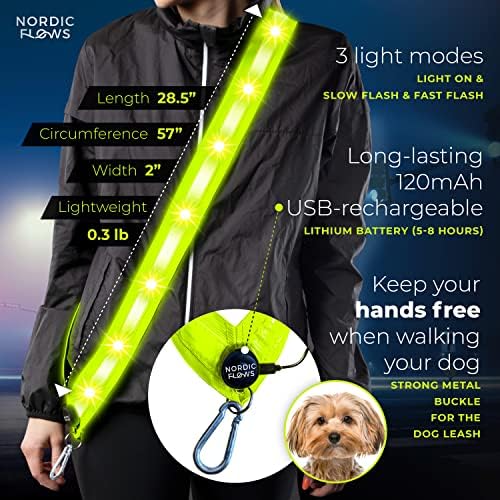 NordicFlows Rechargeable LED Lights Safety Vest – Reflective and Lighted Sash for Night Walks, Running, and Walking the Dog in the Dark Gear — view 2