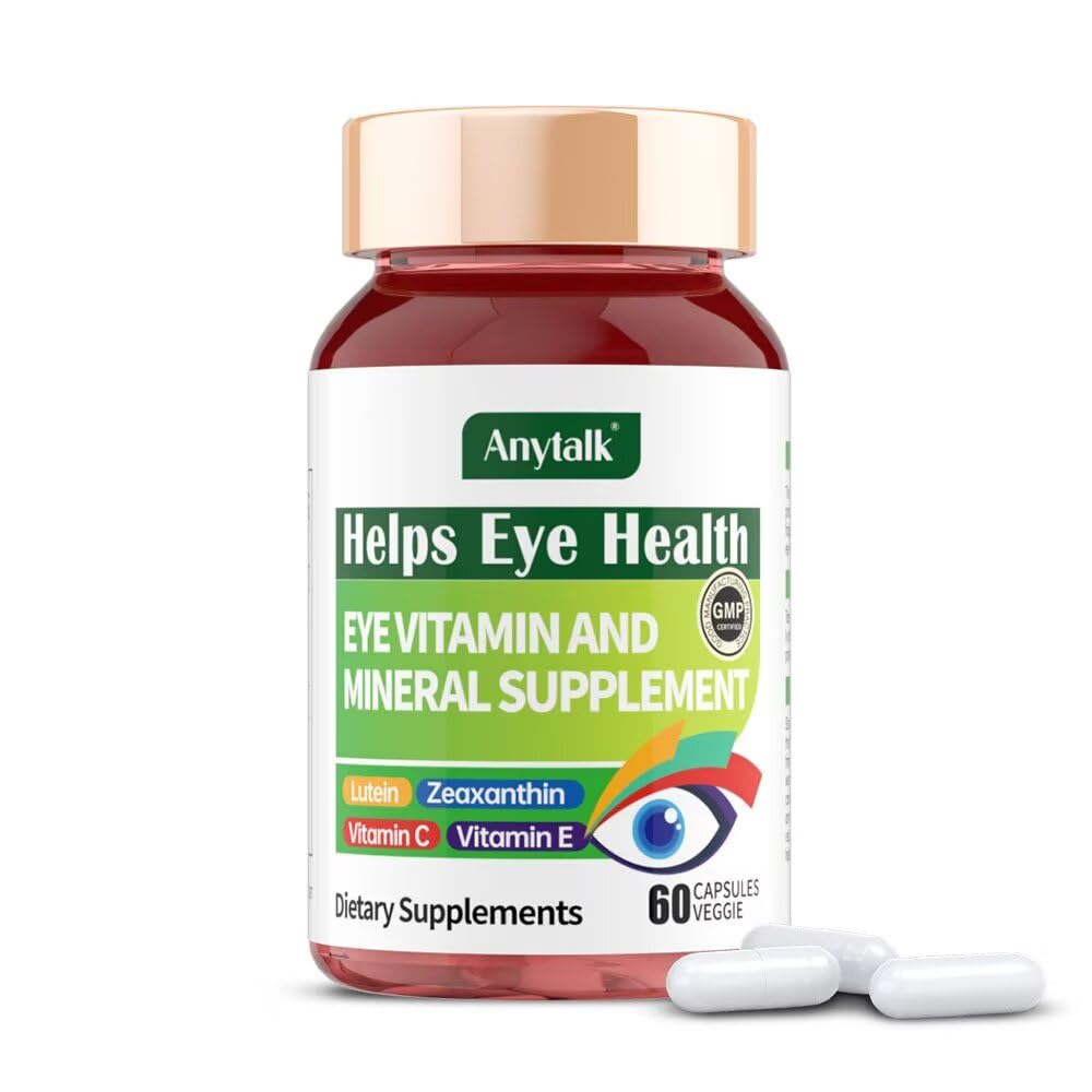 ANYTALK Lutein Eye Vitamins - Eye Health Supplements for Macular Pigment & Dry Eye, Contains Lutein, Zeaxanthin, Zinc, Vitamins C & E to Adult Support Healthy Vision (60 Capsules)