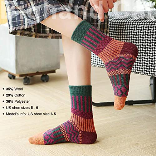 Image of IIG 5 Pairs Women's Vintage Style Thick Wool Warm Winter Crew Socks