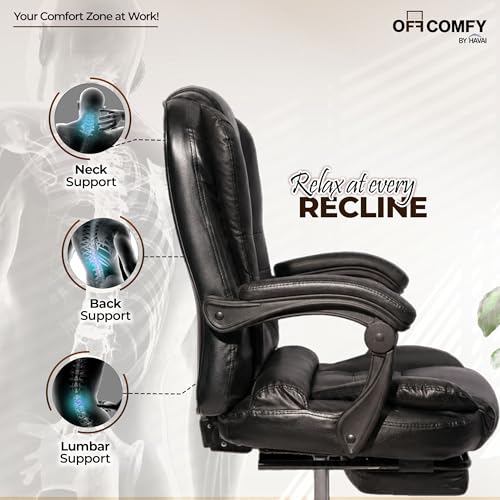 Image of HAVAI Comfexa Executive Office Chair | Premium Recliner Chair with Footrest | Ergonomic High Back Cushion | PVC Leather Finish | Reclining & Folding Mechanism | Class 2 Gas Lift | Nylon Base | Black