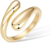 Non-Tarnish 14K Gold Plated Chunky Dome Rings for Women - Adjustable Stacking Statement Rings Sizes 3-13