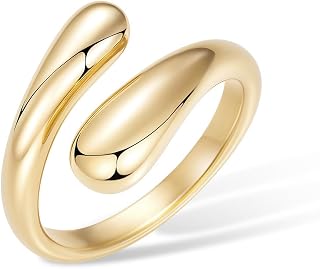 Non-Tarnish 14K Gold Plated Chunky Dome Rings for Women - Adjustable Stacking Statement Rings Sizes 3-13