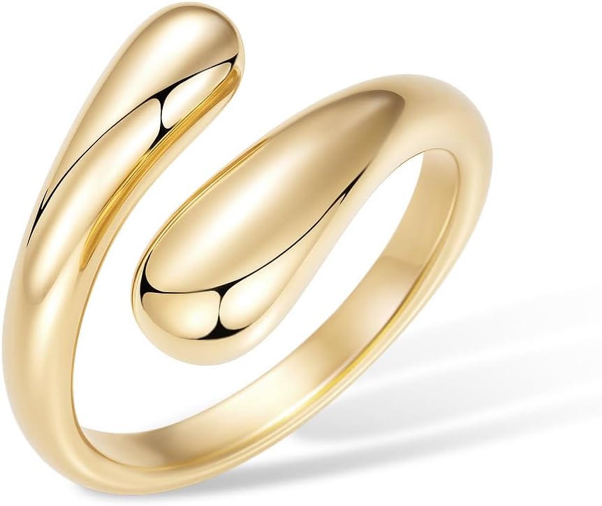 Non Tarnish Gold Chunky Rings for Women, 14K Gold Plated Statement Dome Rings Stacking Silver, Adjustable Mens Eternity Wedding Band Mixed Metal Jewelry Size 3-13