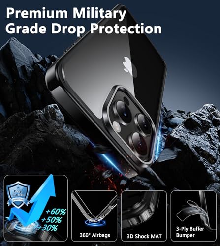 Image of FNTCASE for iPhone 15 Pro-Max Case: Clear Phone Cases Compatible with Magsafe Slim Anti Yellowing Military Grade Drop Protection Rugged Shockproof Protective Transparent Cell Cover (D-Black)