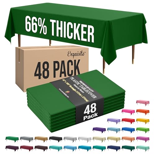 Image of Exquisite Emerald Green Rectangle Tablecloth 54 inchx108 inch - 48 Pack | Plastic Tablecloth, Disposable Table Covers Rectangle for Parties, Weddings, Holidays & Party Supplies